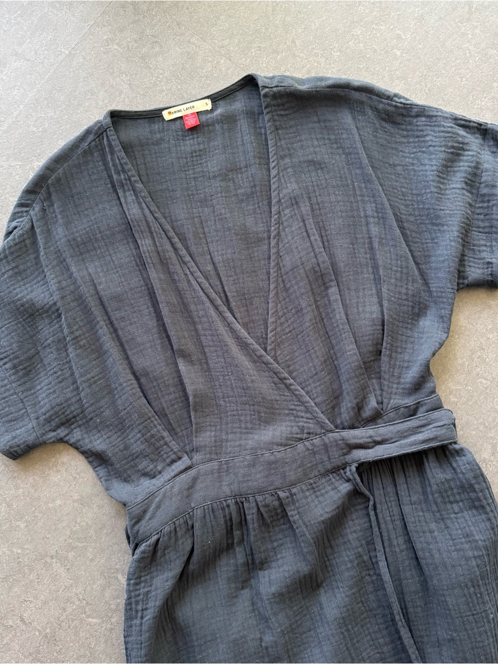 Marine Layer Valencia Black Cotton Gauze Wrap Dress. Small